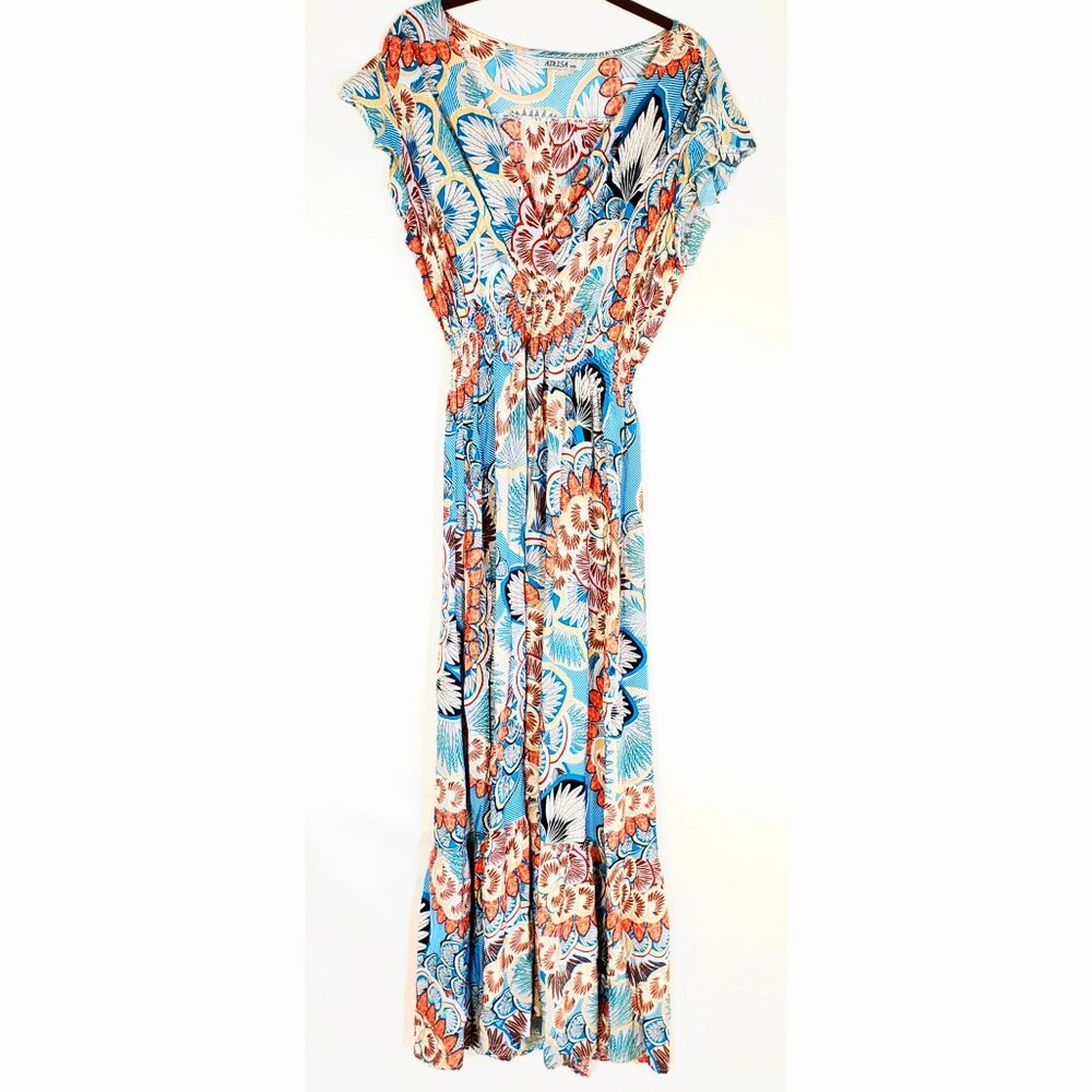 Airisa blue orange Paisley Maxi dress M Resort Summer Wear Lightweight